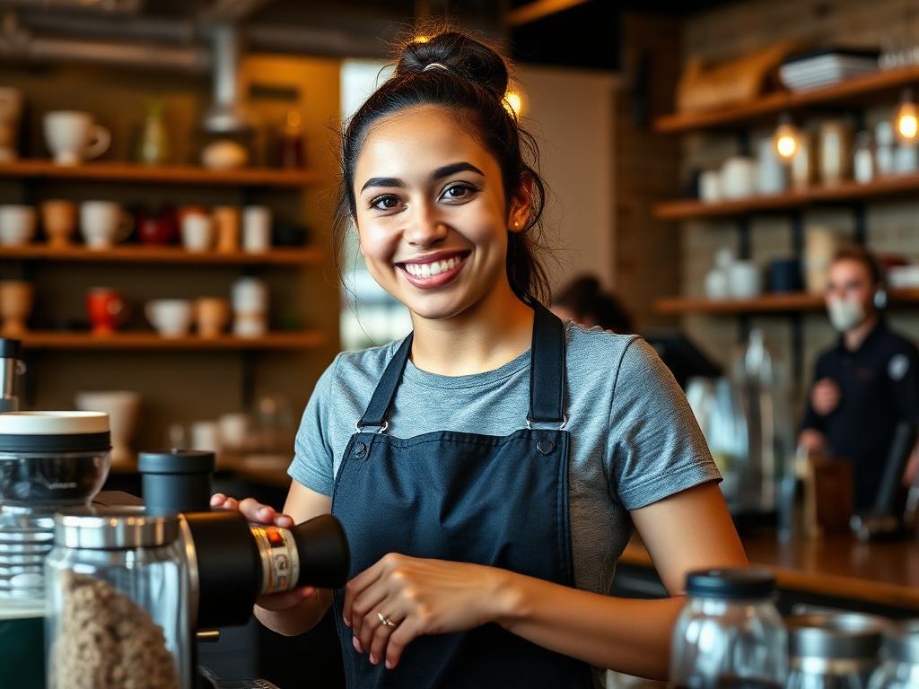 Brasileira trabalhando como barista em café australiano durante Working Holiday Visa