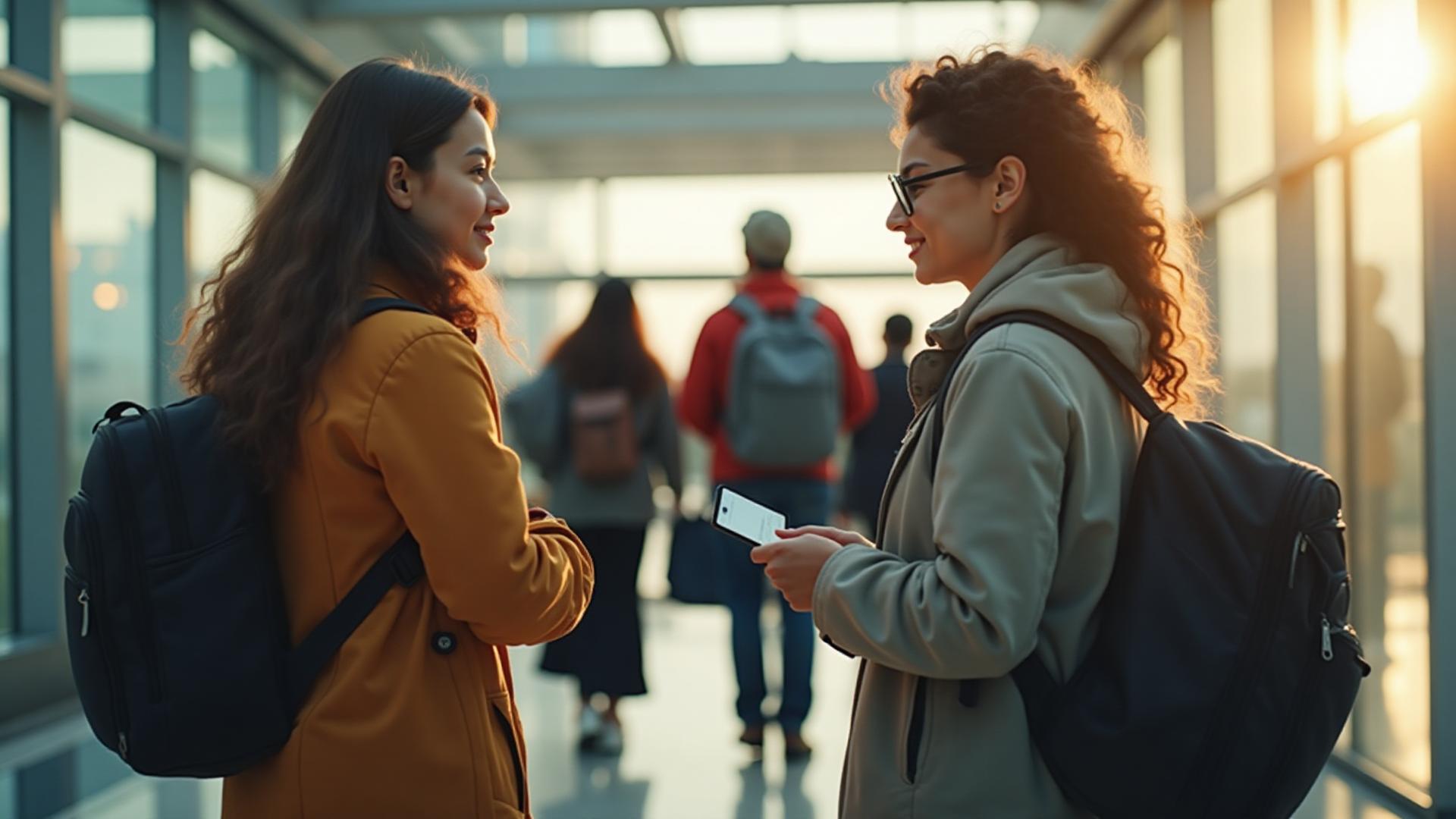 Jovens viajantes em aeroporto internacional prontos para aventura do Working Holiday Visa